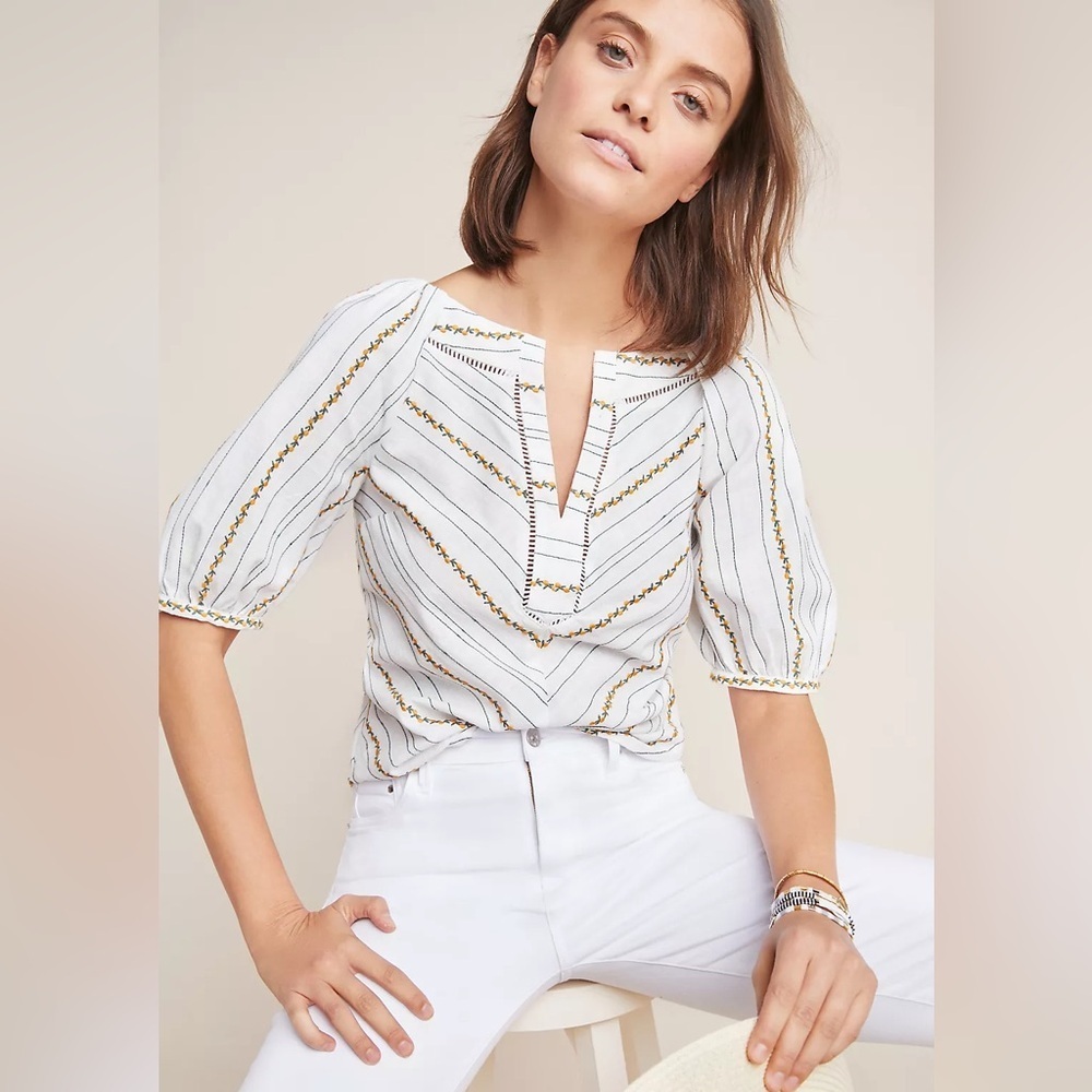 Anthropologie Maeve Fruit Puff-Sleeved Top